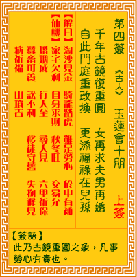Goddess of Mercy Sign No. 4: Jade Lotus Meeting Ten Friends