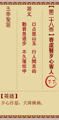 Jade Emperor Spiritual Signs 28th Sign: Sai Lu Doctor Outlawed and Harmed People Down Down