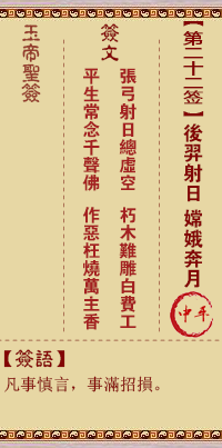 Jade Emperor Spiritual Signs 22nd Sign: Hou Yi shoots the sun, Chang'e runs to the moon in the middle level