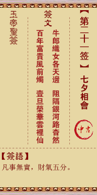 Jade Emperor Spiritual Signs 21st Signs: Tanabata Meeting Middle Auspicious