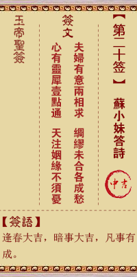 Jade Emperor Spiritual Signs 20th Sign: Su Xiaomei's Answer to the Poem 中吉
