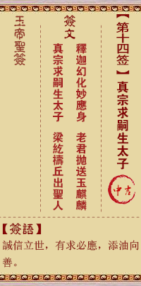 Jade Emperor Spiritual Sign 14th Sign: Zhenzong seeks for heir to have a prince in good fortune