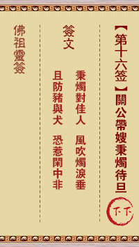 Buddha Spiritual Signature 16th Sign: Guan Gong upholds the candle and waits for the day Next Sign