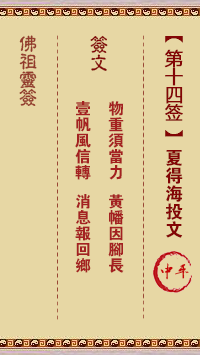 Buddha Spiritual Signature 14th Sign: Xia De Hai Throwing Writings in the Middle Level