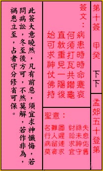 Guan Di Lunar Sign 10th Sign: Lower Lower Meng Jiao 50th