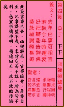 Guan Di Lingyi Sign #4: Lower Lower Zhang Han Remembering the Perch