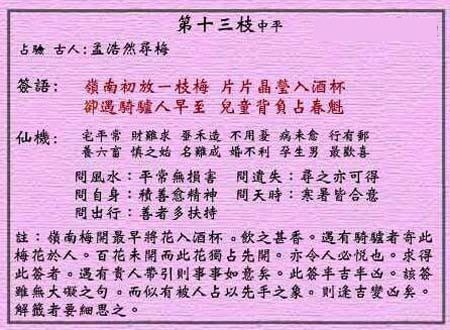 Wong Tai Sin Sign #13: Zhongping Meng Haoran Seeks Plum Blossoms