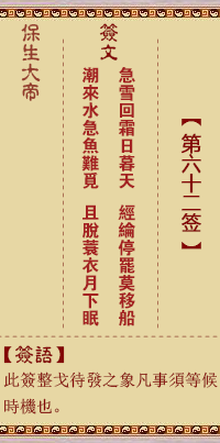 Bao Sheng Da Di Ling Zhi 62nd Sign: Urgent, [Use Zhong Fu Gua]
