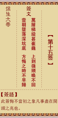 Bao Sheng Da Di Ling Zhi 15th Sign: Wan, [Use Dai You Gua]