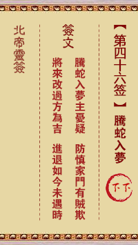 Northern Emperor Spiritual Sign 46th Sign: Teng Snake Entering Dreams Lower Lower